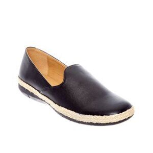 NEW Black Faux Leather Slip On Espadrille Flats
